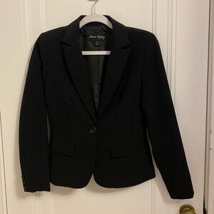 Black Blazer - Nipped at Waist, Single Button Closure, Slash/ Flap pockets